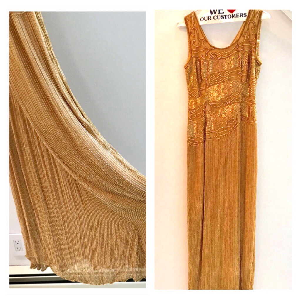 Custom Beaded Gown +Wide Kick-Pleat